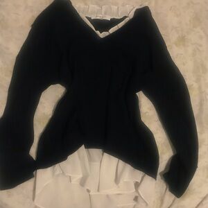 Black and White V-Neck Sweater